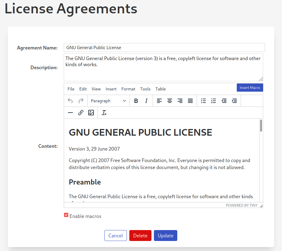 Licenses Screenshot